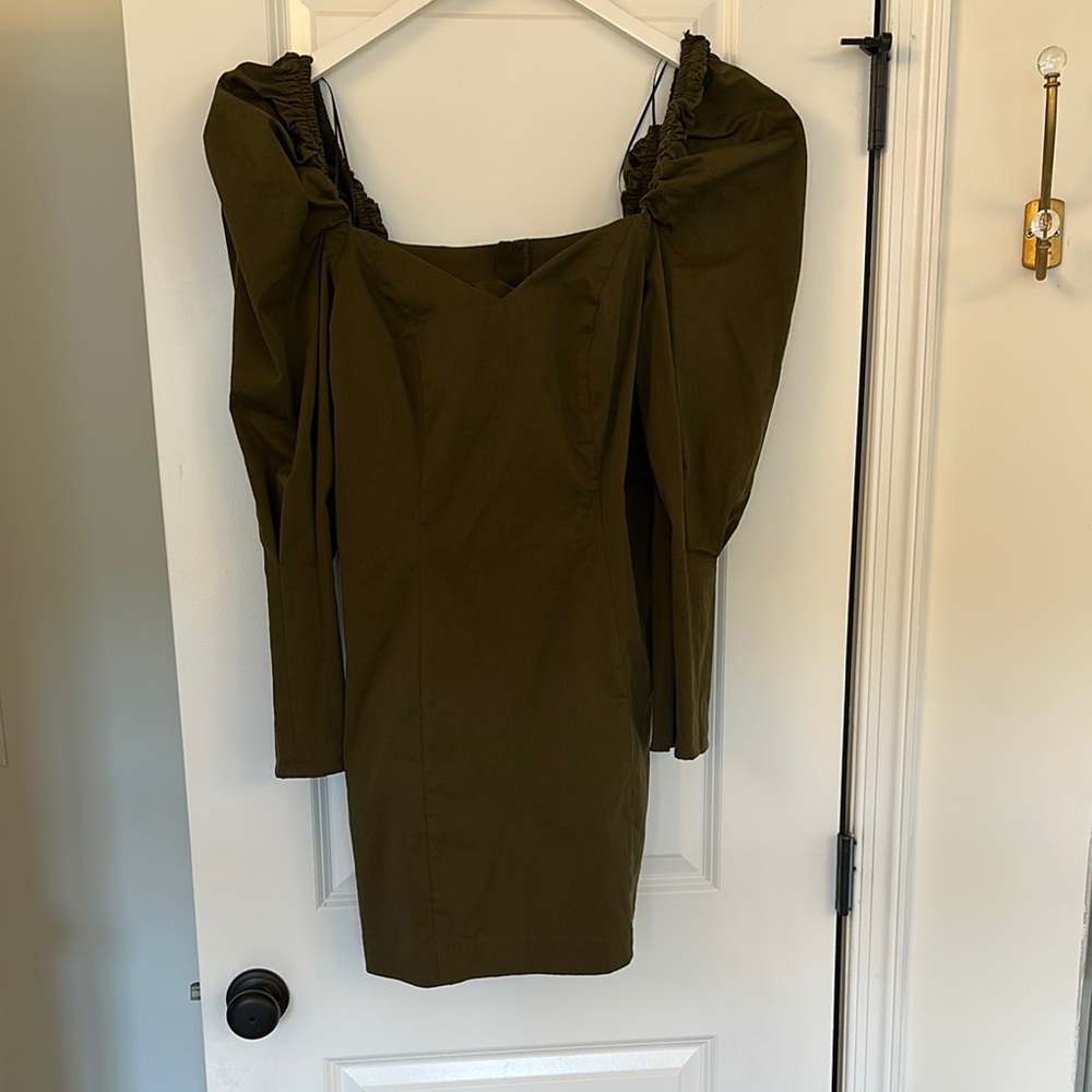 Olive Green Puff Sleeve Dress
